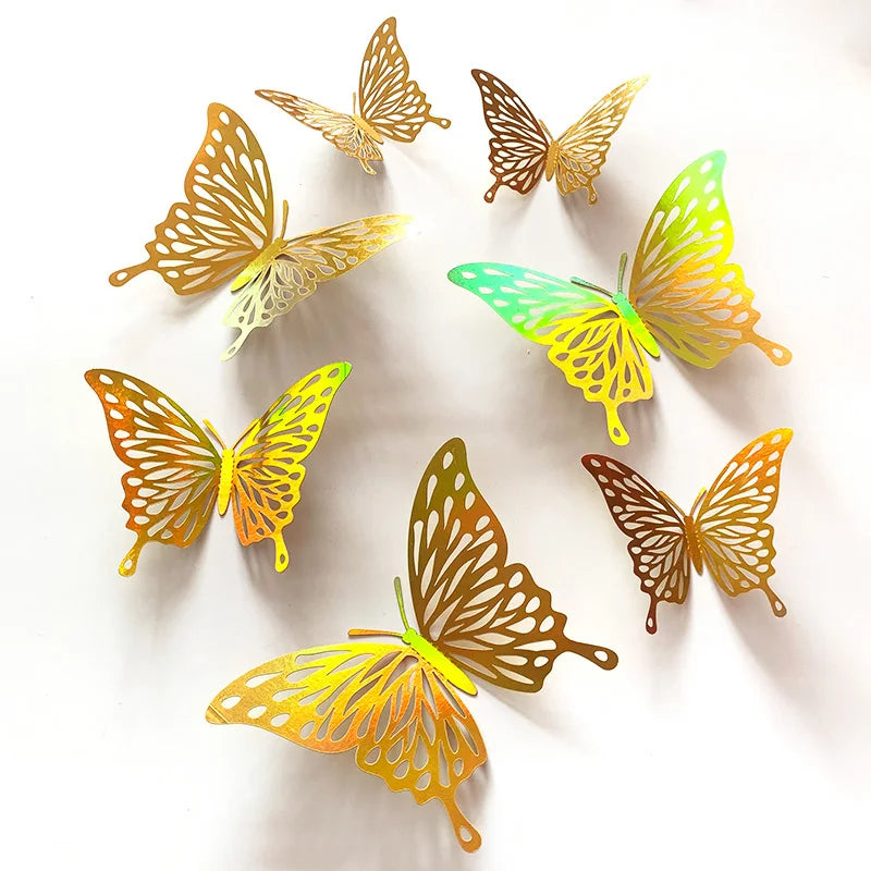 12 Gold 3D Butterfly Wall Stickers - Wedding & Home Decor (Online Order Only)