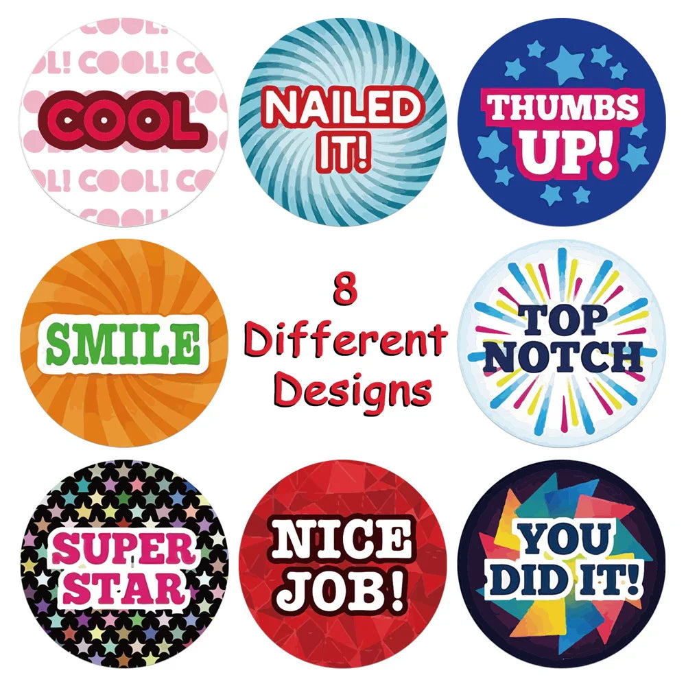 8 Designs Cute Stickers English Reward Sticker 100-500pcs/roll 1 inch for Encourage Children Girls Boys School Teacher Supplies (ONLINE ORDER ONLY)