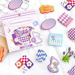 40Pcs Retro Grid Animals Decorative Stickers Scrapbooking Stick Label Diary Album Stickers Kawaii Stationery Cell Phone Stickers (ONLINE ORDER ONLY)