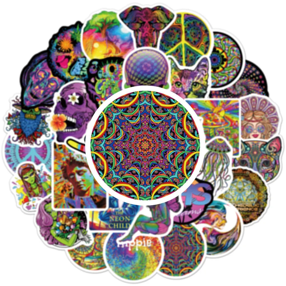 10/30/50PCS Psychedelic Cool Laser Style Fashion Street Art Graffiti Stickers Aesthetic Skateboard Laptop Sticker Decal Kid Toy (ONLINE ORDER ONLY)