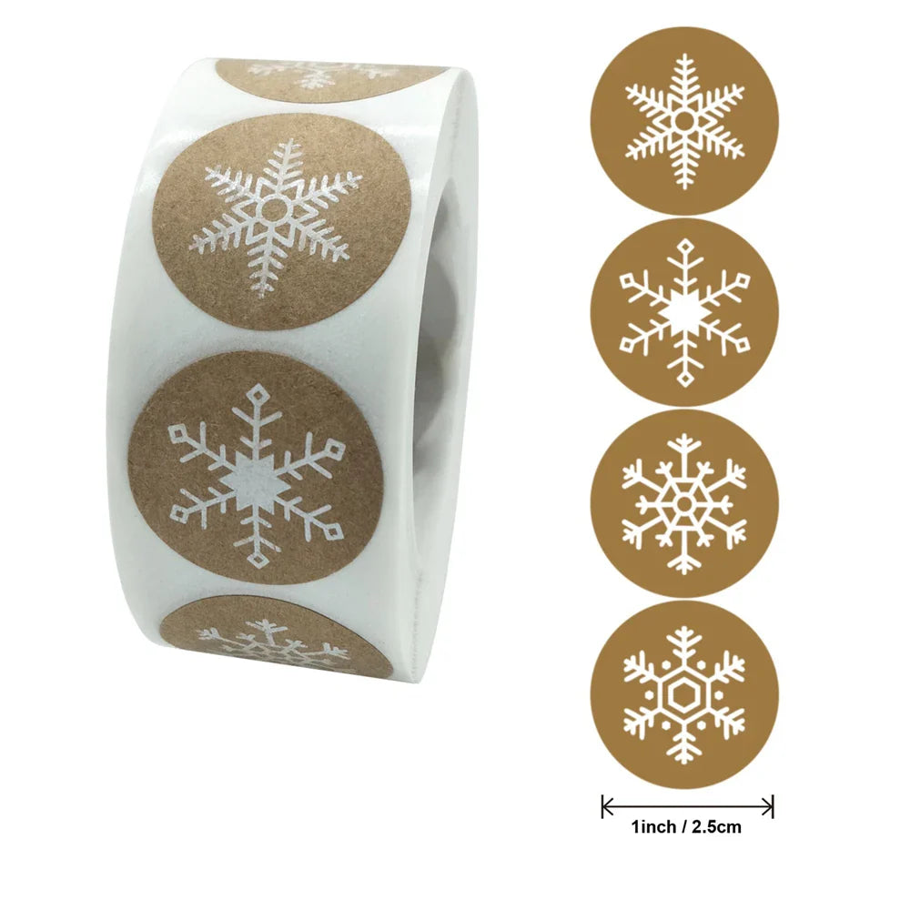 100-500PCS Christmas Snowflake Sticker DIY Baking Sticker Round Adhesive Scrapbooking Christmas stickers (ONLINE ORDER ONLY)
