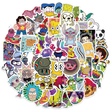 10/30/52Pcs  Psychedelic aesthetic mixed cartoon character  Skateboard Travel Suitcase Phone Laptop Luggage Stickers DIY Kids (ONLINE ORDER ONLY)