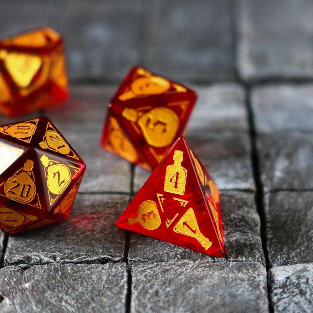 Health Potion Red Zircon Glass DND Dice Set (ONLINE ORDER ONLY)