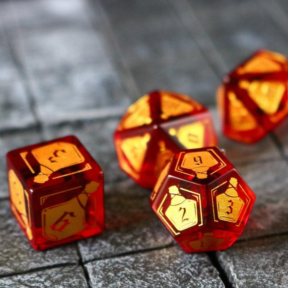 Health Potion Red Zircon Glass DND Dice Set (ONLINE ORDER ONLY)