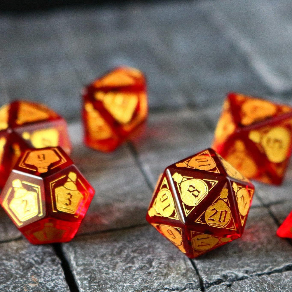 Health Potion Red Zircon Glass DND Dice Set (ONLINE ORDER ONLY)