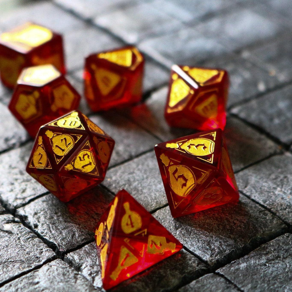 Health Potion Red Zircon Glass DND Dice Set (ONLINE ORDER ONLY)