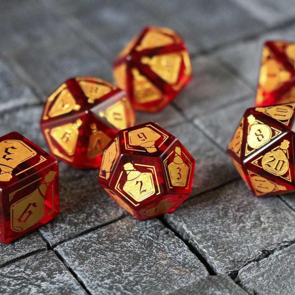 Health Potion Red Zircon Glass DND Dice Set (ONLINE ORDER ONLY)