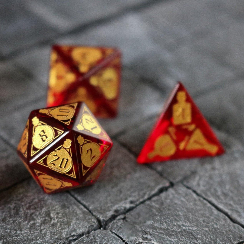 Health Potion Red Zircon Glass DND Dice Set (ONLINE ORDER ONLY)
