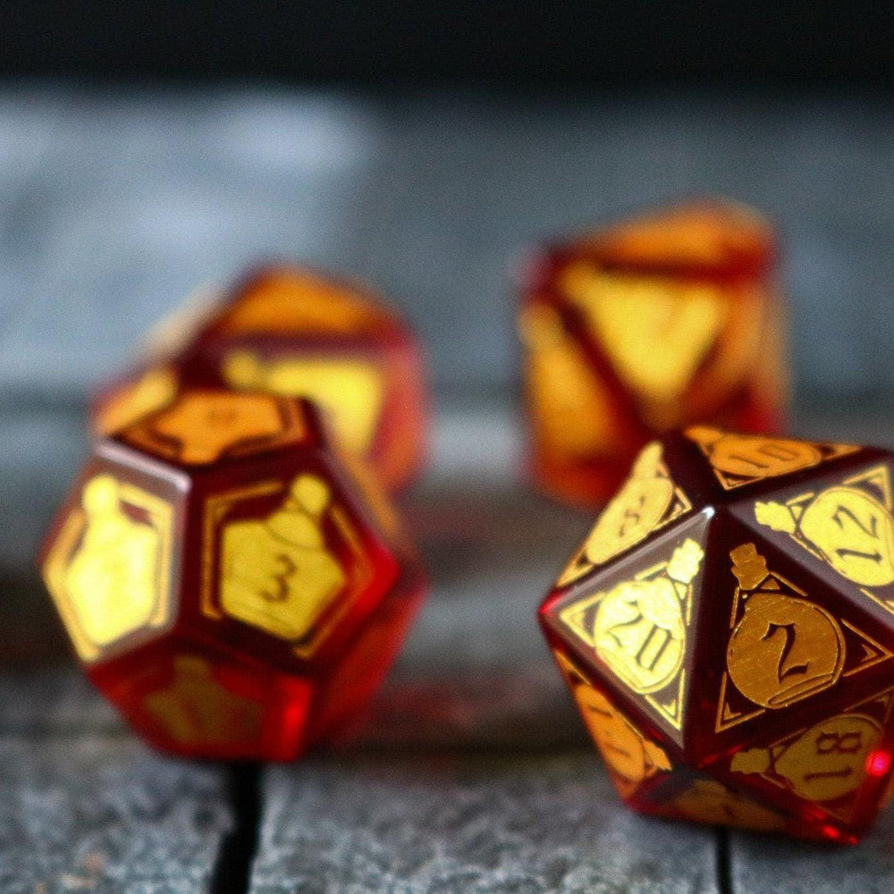 Health Potion Red Zircon Glass DND Dice Set (ONLINE ORDER ONLY)