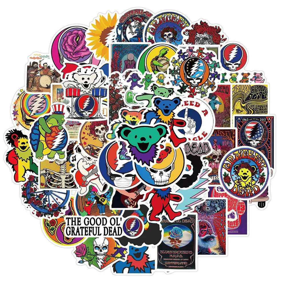 10/30/50PCS Rock Band Greatful Dead Stickers Laptop Guitar Luggage Waterproof Phone Bike Cool Graffiti Sticker Decal Kid Toys (ONLINE ORDER ONLY)