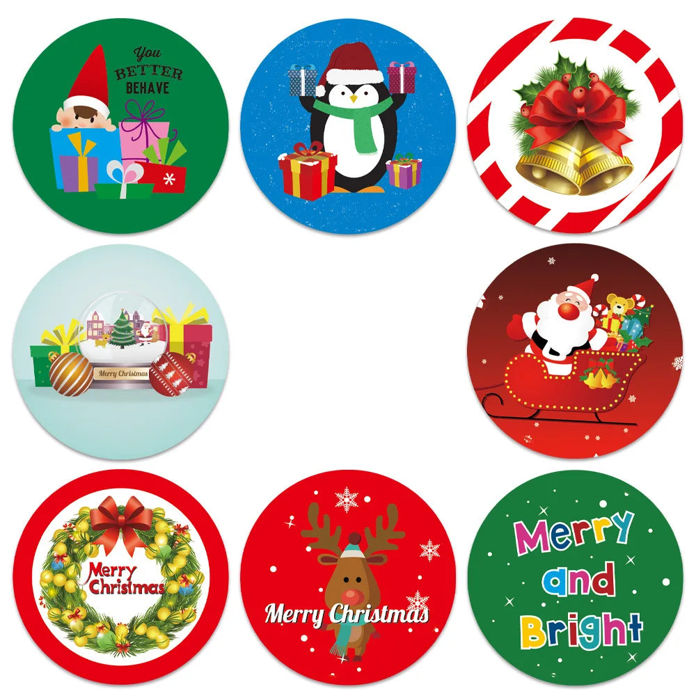 100-500Pcs Merry Christmas Sticker Christmas Party Holiday Decoration Gift Sealing Glue Baking Packaging Sticker Label 1inch (Online Order Only)