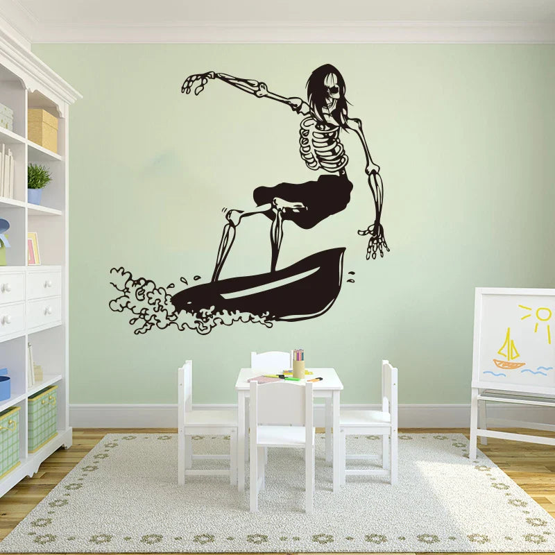 Surfing Skull Wall Decal Vinyl Sticker Beach Wave Kids Room (Online Order Only)