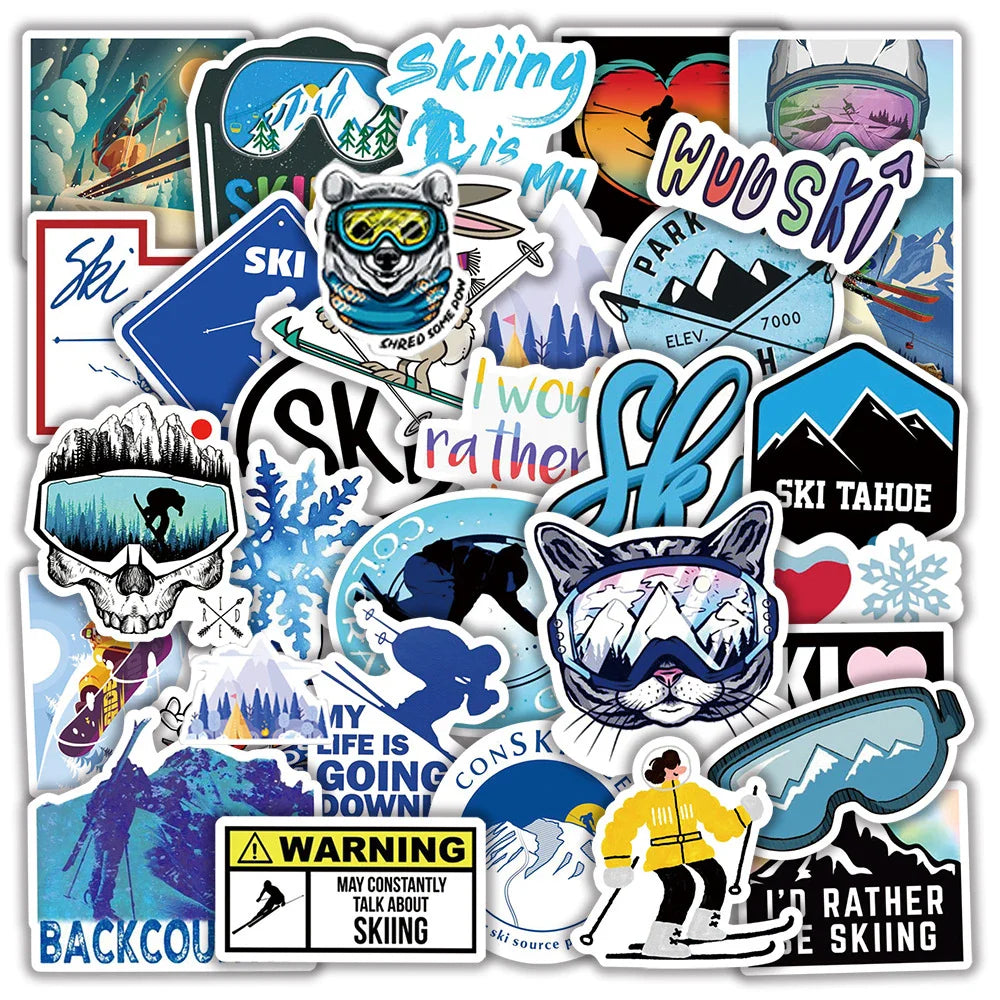 Winter Skiing Snow Mountain Stickers Pack - Car, Luggage, Laptop, Skateboard, Snowboard, Refrigerator Decals (ONLINE ORDER ONLY)