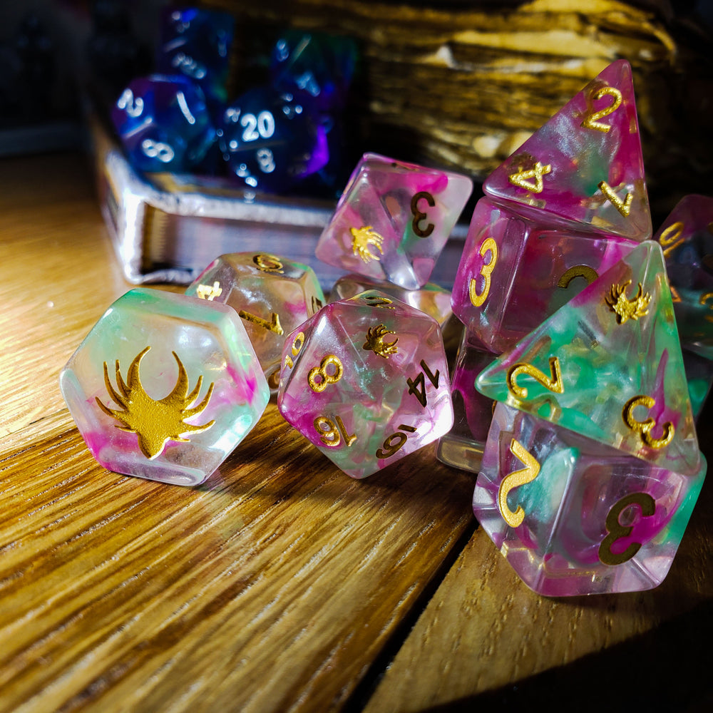 Hedronic Serenity - 14 Piece DnD Dice Set | Acrylic RPG Gaming Dice (ONLINE ORDER ONLY)
