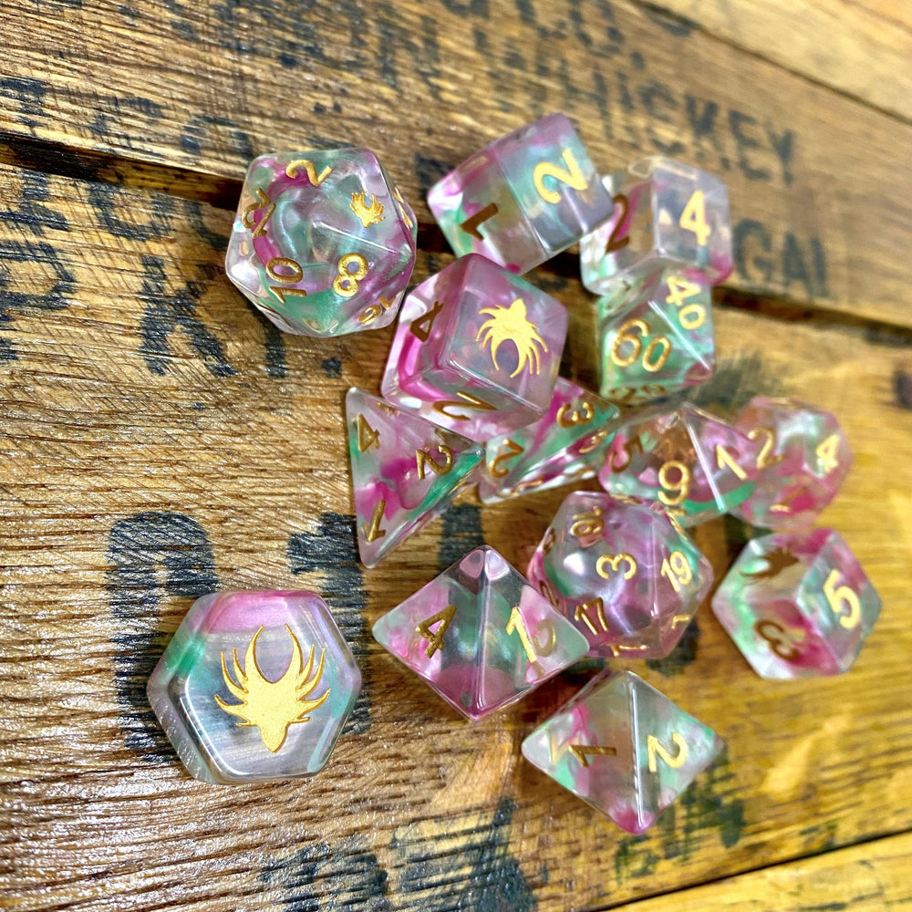 Hedronic Serenity - 14 Piece DnD Dice Set | Acrylic RPG Gaming Dice (ONLINE ORDER ONLY)