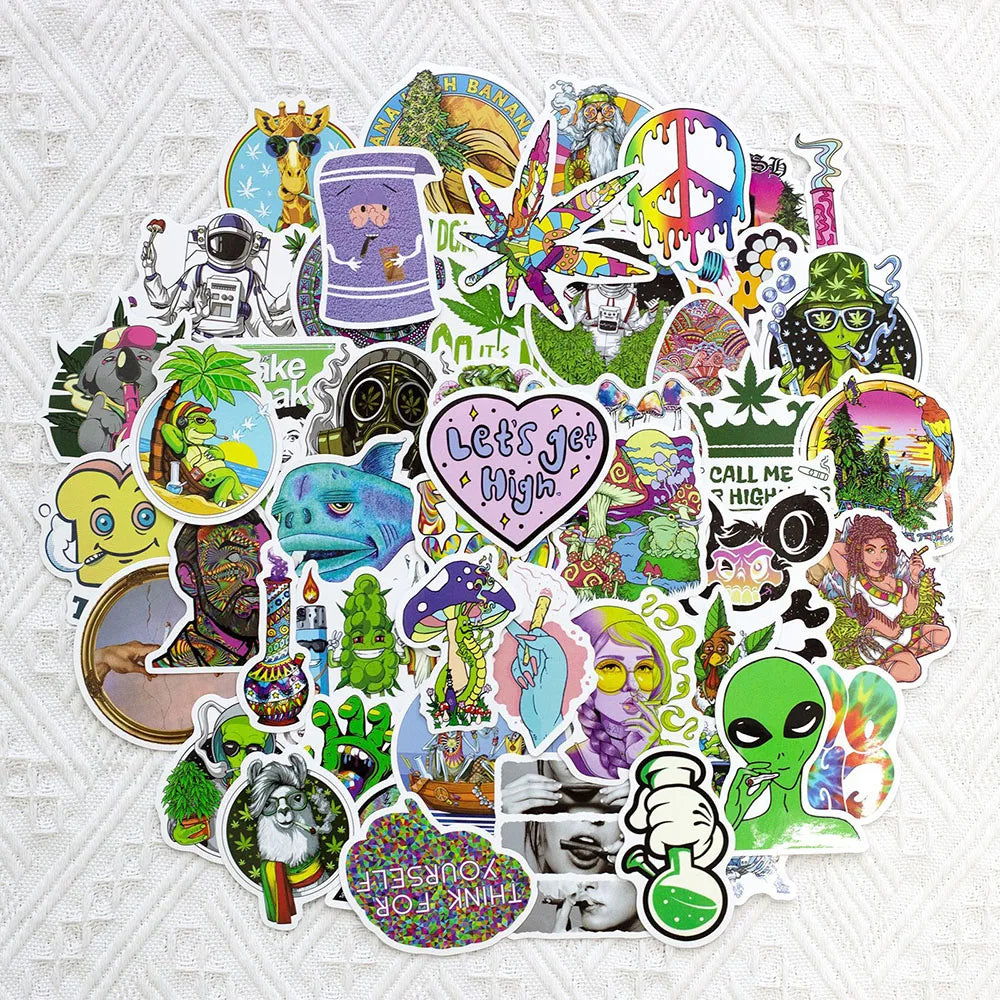 10/30/50PCS Funny Characters Leaves Weed Smoking Graffiti Stickers Laptop Guitar Phone Luggage Car Cool Waterproof Sticker Decal (ONLINE ORDER ONLY)