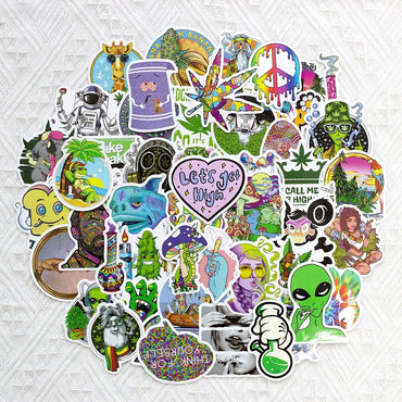 10/30/50PCS Funny Characters Leaves Weed Smoking Graffiti Stickers Laptop Guitar Phone Luggage Car Cool Waterproof Sticker Decal (ONLINE ORDER ONLY)