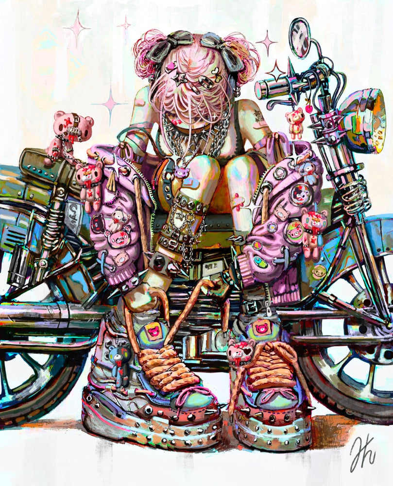Helen Highton - GLOOOMY Ride -  (SOLD OUT) Framed Artwork - Gloomy Bear Exhibition (ONLINE ORDER ONLY)