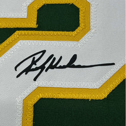 Framed Facsimile Autographed Rickey Henderson 35x39 Oakland Green Reprint Laser Auto Baseball Jersey (ONLINE ORDER ONLY)