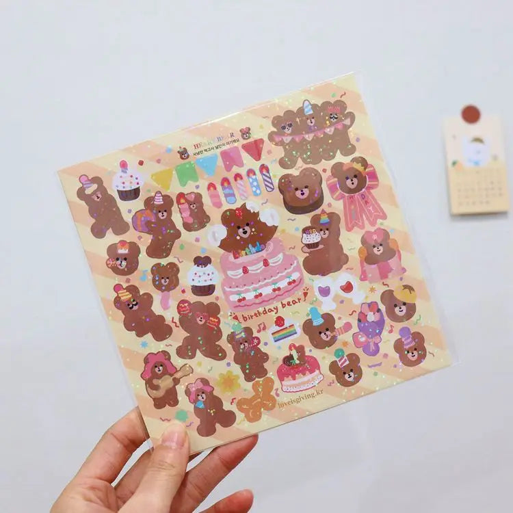 Laser Retro Bear Stickers Scrapbooking Decorative Sticker Korean DIY Diary Album Stick Label Kawaii Stationery (ONLINE ORDER ONLY)