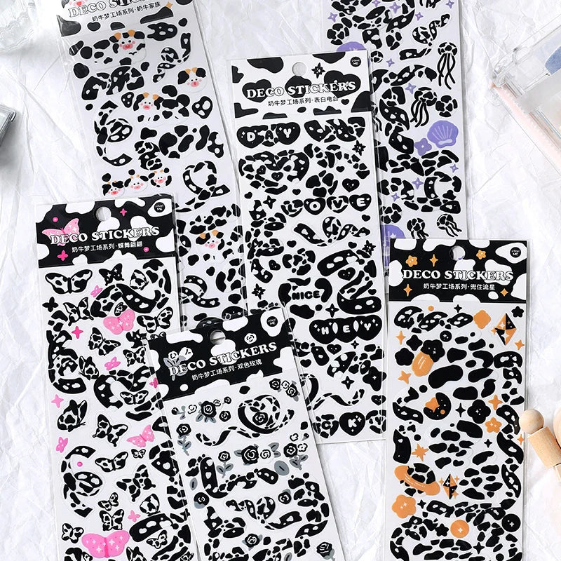 Kawaii Black White Cow Ribbon Stickers DIY Craft Scrapbooking Stick Label  Album Journal Planner Stationery Sticker (ONLINE ORDER ONLY)