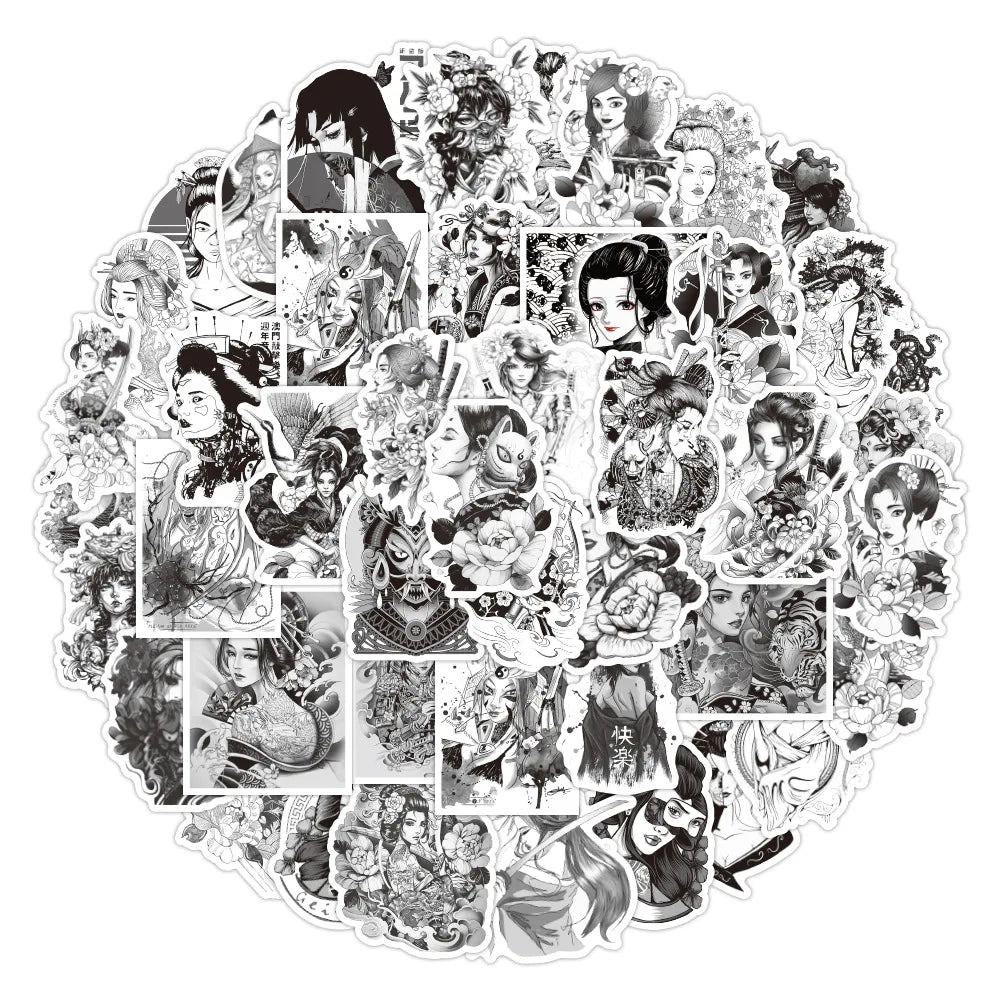 Retro Gothic Horror Girl Stickers - Waterproof for Skateboard, Luggage, Phone, Laptop (10/30/50PCS) (Online Order Only)