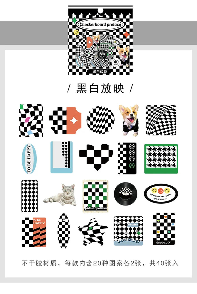 40Pcs Retro Grid Animals Decorative Stickers Scrapbooking Stick Label Diary Album Stickers Kawaii Stationery Cell Phone Stickers (ONLINE ORDER ONLY)