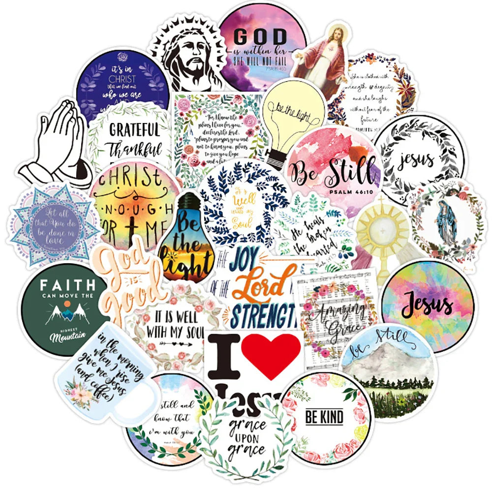 Jesus Christian Sayings Stickers 10/30/50PCS Waterproof Decals for Skateboard Laptop Luggage Motorcycle (ONLINE ORDER ONLY)