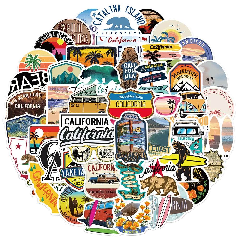 California Graffiti Stickers: Aesthetic Waterproof Decals for Bike, Luggage, Guitar, Laptop, Kids - 10/30/50PCS (Online Order Only)