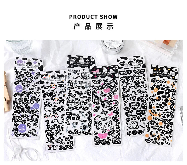 Kawaii Black White Cow Ribbon Stickers DIY Craft Scrapbooking Stick Label  Album Journal Planner Stationery Sticker (ONLINE ORDER ONLY)