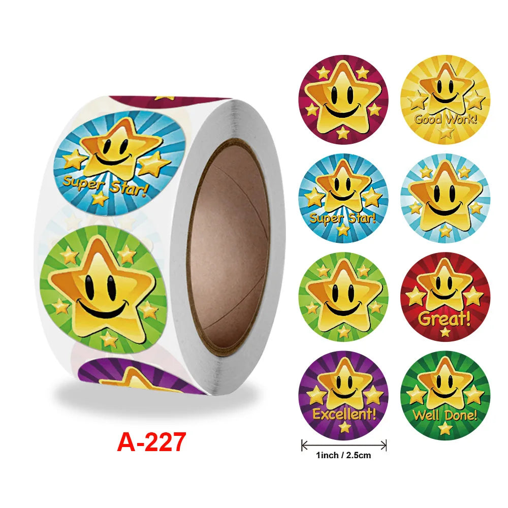 Stickers 500 Pcs/roll 2.5cm / 1inch Children's Cartoon Toy Stickers Teacher Encouragement Reward Game Stickers (Online Order Only)