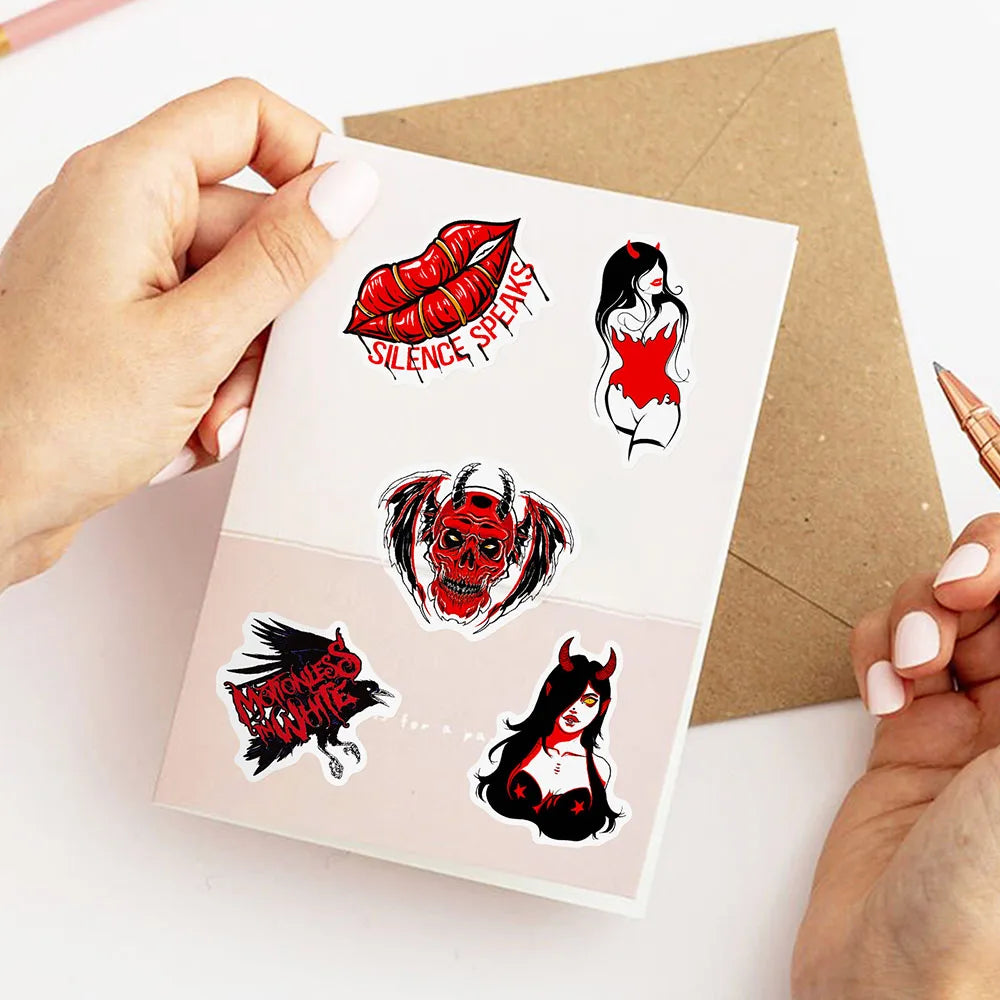 10/30/50pcs Punk Horror Gothic Graffiti Stickers Kids Toy Decals Laptop Phone Luggage Skateboard Car Cool Waterproof Sticker (ONLINE ORDER ONLY)