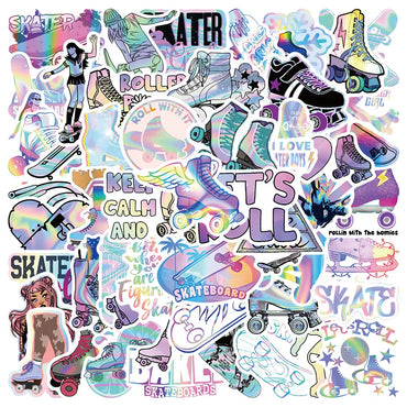 10/30/50PCS Cool Holographic Laser Skate Cartoon Stickers DIY Car Luggage Roller Skateboard Graffiti Girl Gradient Sticker Decal (ONLINE ORDER ONLY)