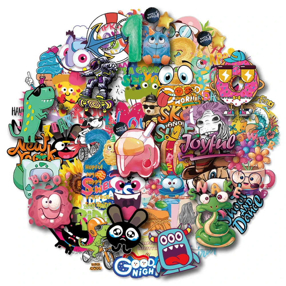 Kawaii Transparent Cartoon Stickers for Guitar, Helmet, Luggage, DIY Decals (10/30/50PCS) (ONLINE ORDER ONLY)
