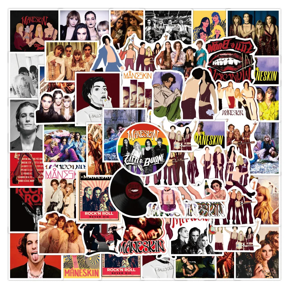 10/30/50PCS Cool Rock Band Maneskin Stickers Skateboard Guitar Laptop Motorcycle Luggage Phone Bike Graffiti Decal Stickers Toys (ONLINE ORDER ONLY)