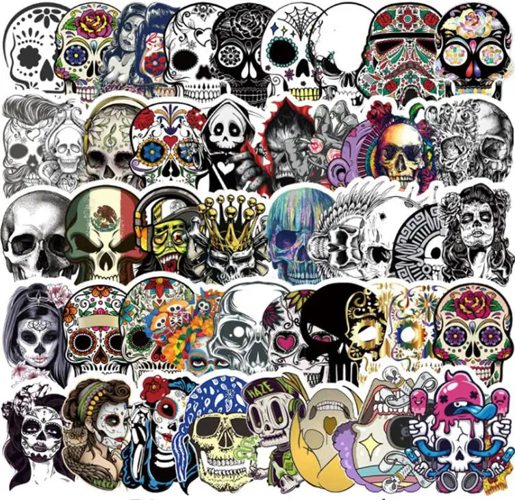 Halloween Skull Graffiti Waterproof Stickers for Skateboard, Suitcase, Phone, Laptop - 10/30/50pcs (Online Order Only)
