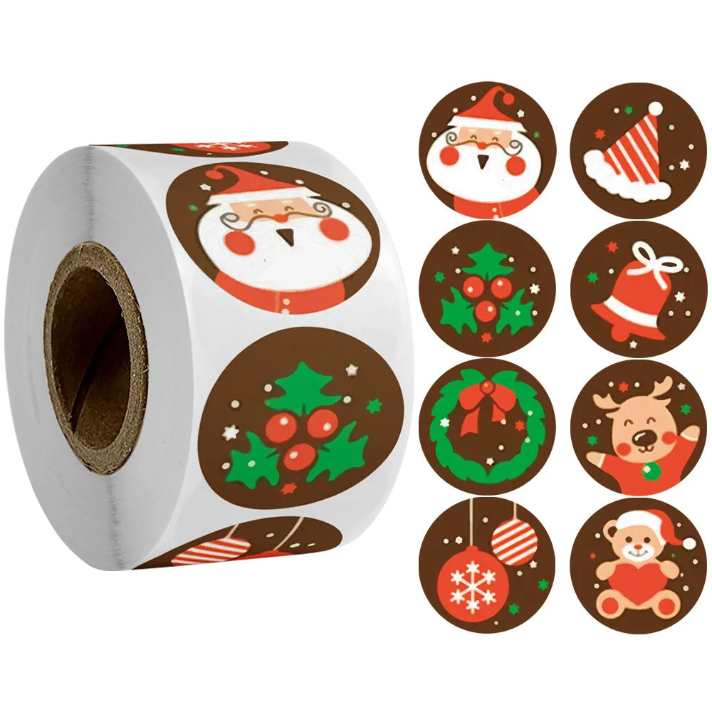 100-500pcs Christmas Stickers Santa Snowflake Adhesive Label Stickers DIY Biscuit Gift Baking Business Packaging Stickers (ONLINE ORDER ONLY)