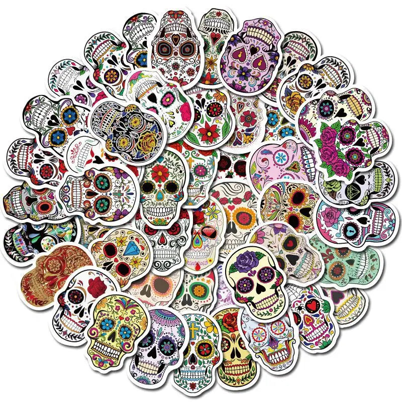 10/30/50PCS Colorful Skull Skeleton Funny Stickers DIY Car Motorcycle Luggage Phone Guitar Laptop Waterproof Joke Toy Sticker (ONLINE ORDER ONLY)