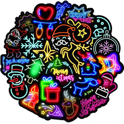 Neon Christmas Stickers 10/30/50PCS Waterproof Decals for Laptop, Guitar, Luggage, Fridge, Skateboard, Kids (Online Order Only)