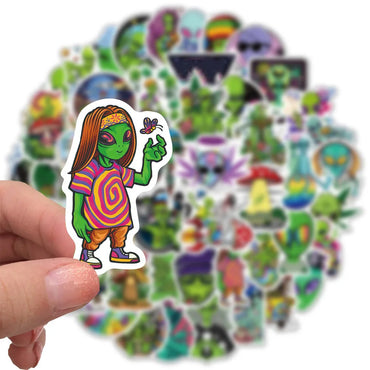 10/50PCS Weed Alien Sticker Psychedelic Funny Characters Leaves Graffiti Stickers Bike Travel Luggage Guitar Laptop Cool Sticker (Online Order Only)
