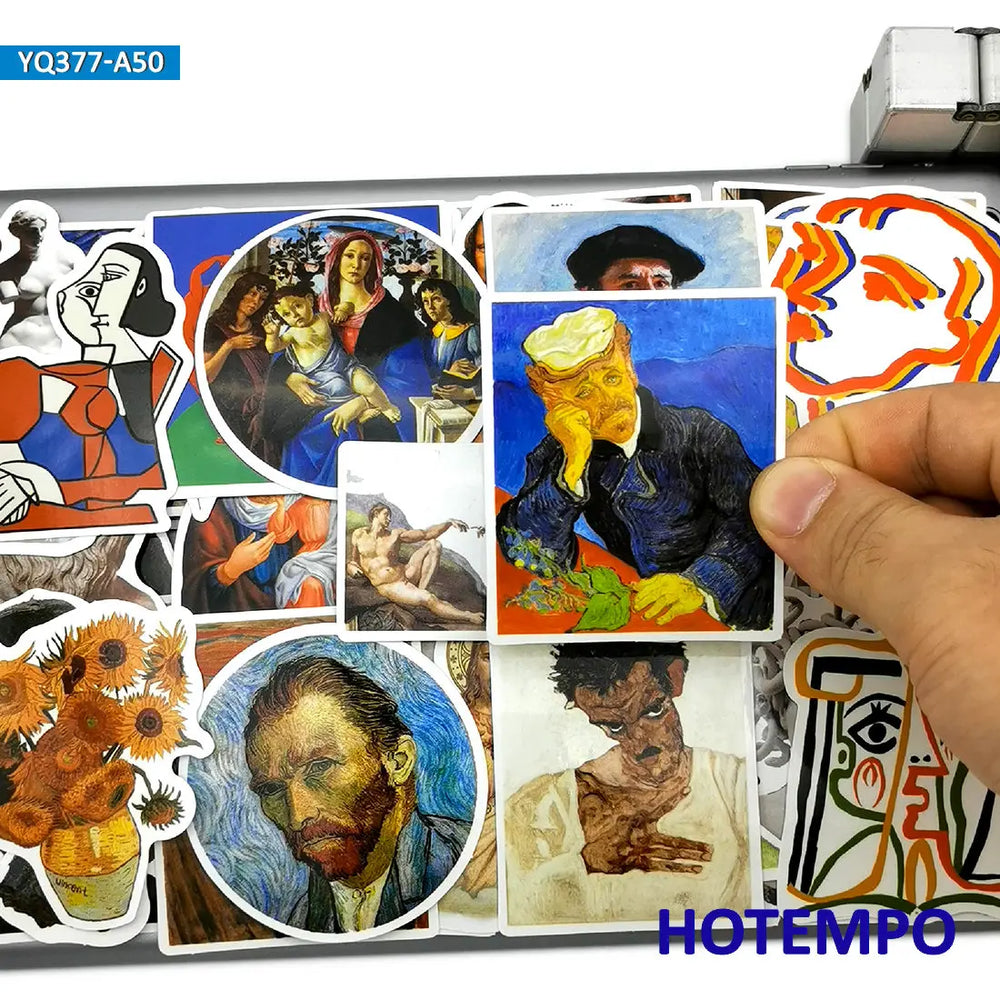50Pieces Oil Painting Art Stickers Mixed Artist Retro Pattern for Phone Scrapbook Luggage Cup Skateboard Bike Car Laptop Sticker (ONLINE ORDER ONLY)