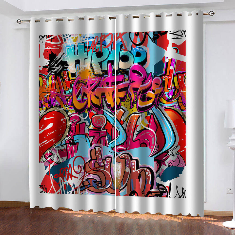 Hip Hop Street Graffiti Curtains Blackout Window Drapes Room Decoration (Online Order Only)