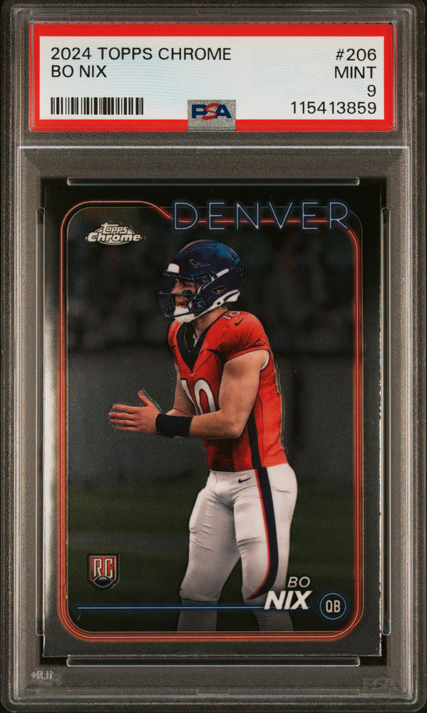 Graded 2024 Topps Chrome Bo Nix #206 Rookie RC Football Card PSA 9 Mint (ONLINE ORDER ONLY)