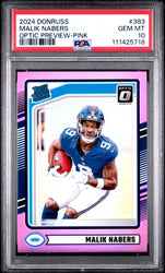 Graded 2024 Panini Donruss Malik Nabers #383 Optic Preview Pink Rookie RC Football Card PSA 10 Gem Mint (ONLINE ORDER ONLY)