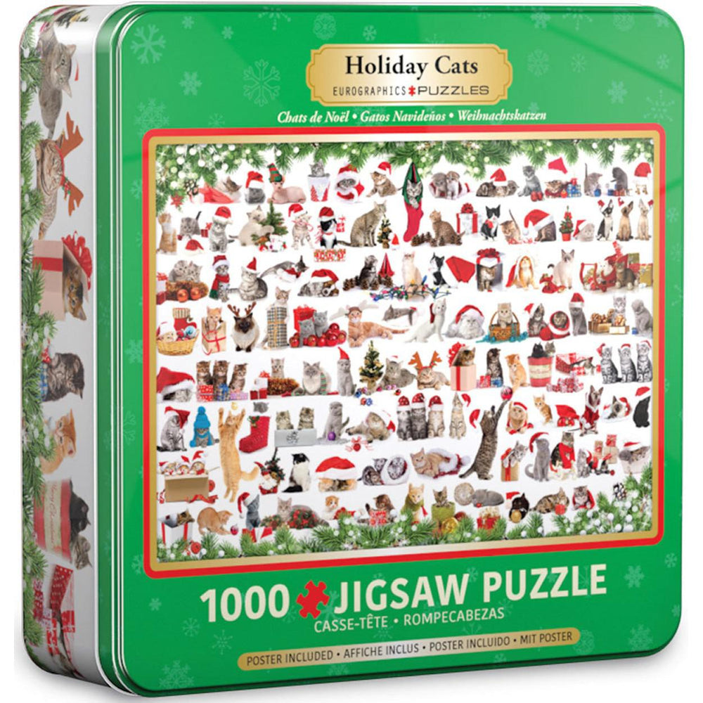 Holiday Cats 1000 Piece Jigsaw Puzzle in Tin Eurographics (ONLINE ORDER ONLY)