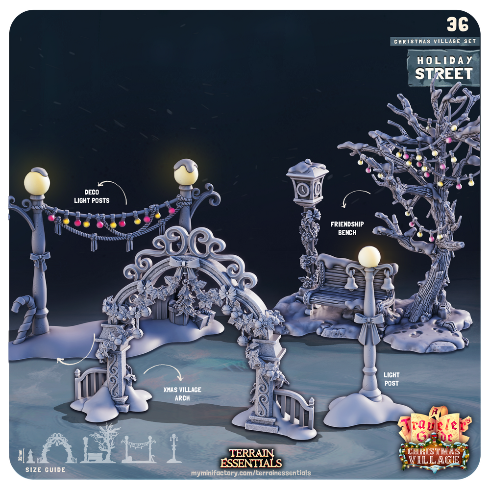 3D Printed Cast n Play Christmas Village Terrain Set 28mm 32mm D&D (Online Only)