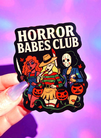 Horror Babes Club Sticker – Funny Retro Halloween Slasher Vinyl Sticker (ONLINE ORDER ONLY)