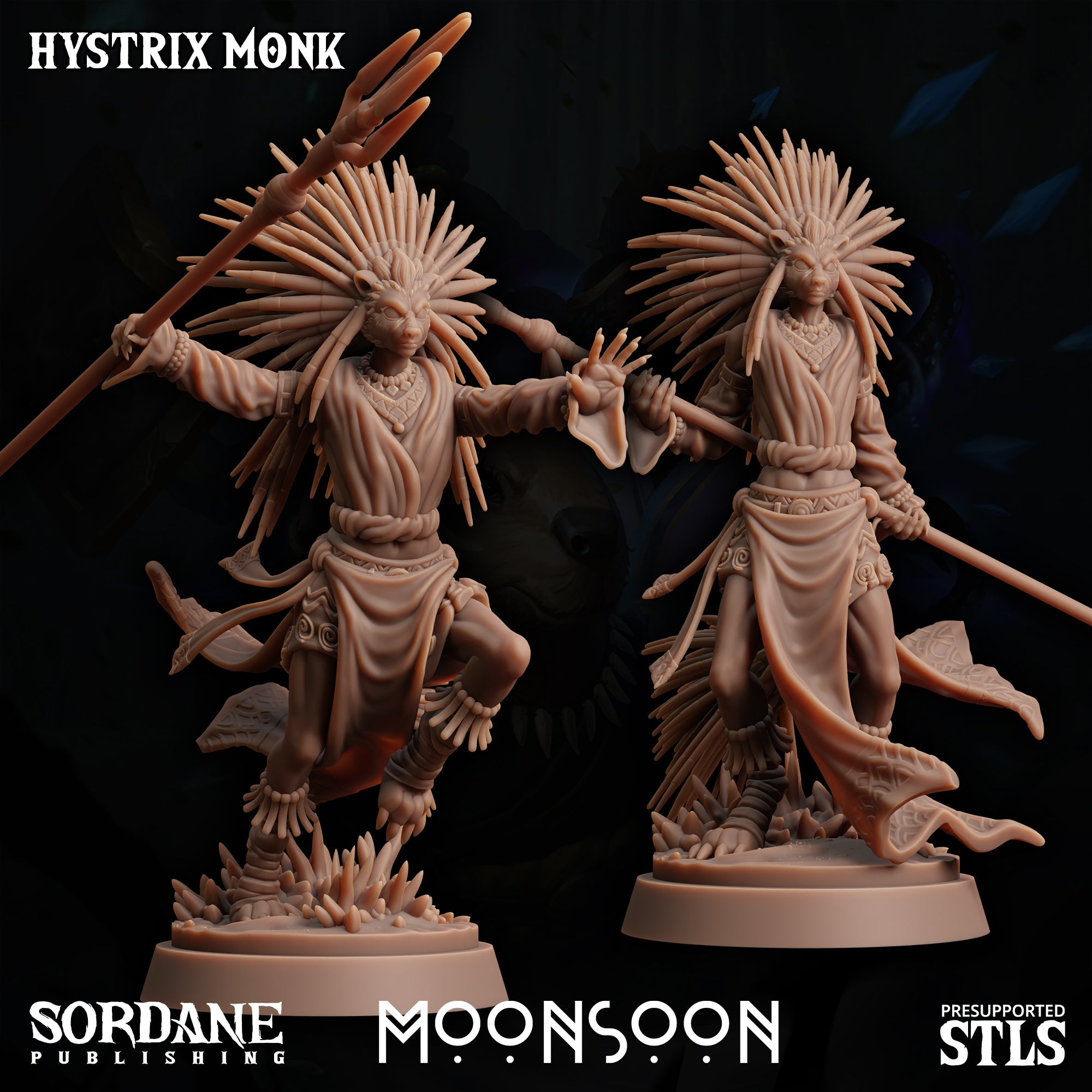 3D Printed Sordane Publishing Hystrix Monk Moonsoon 28 32mm D&D (Online Only)