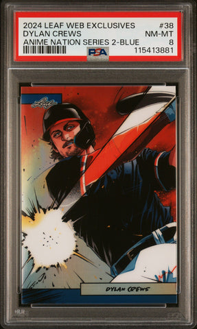 Graded 2024 Leaf Web Exclusives Dylan Crews #38 Anime Nation Series 2 Blue /75 Baseball Card PSA 8 Near Mint (ONLINE ORDER ONLY)