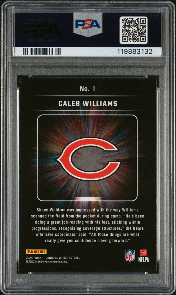 Graded 2024 Panini Donruss Optic Caleb Williams #1 Light It Up Rookie RC Football Card PSA 10 Gem Mint (ONLINE ORDER ONLY)